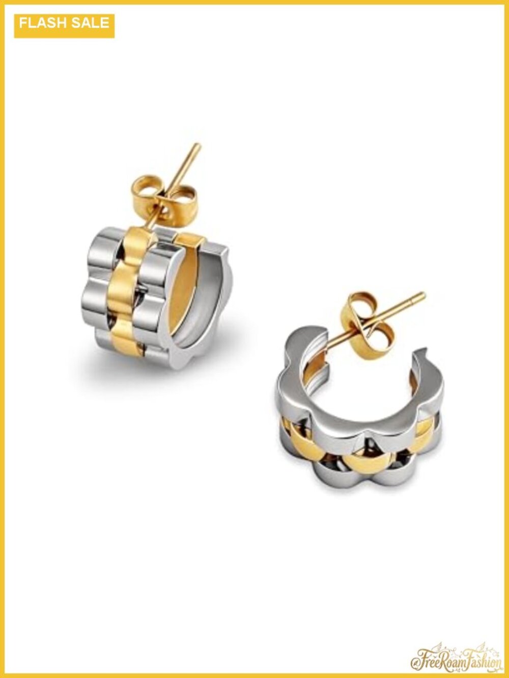 Two Tone Gold Silver Open Hoop Earrings for Women Mixed Metal Lightweight